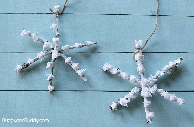 Tissue Paper and Twig Snowflake Craft for Kids - Buggy and Buddy